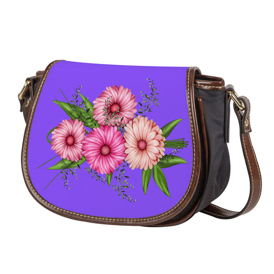 Ti Amo I love you - Exclusive Brand - Light Purple - Pink Floral - Saddle Bag