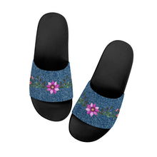 Load image into Gallery viewer, Ti Amo I love you  - Exclusive Brand  - Denim Look - Floral -  Womens / Children  / Youth  - Slide Sandals - Black Soles
