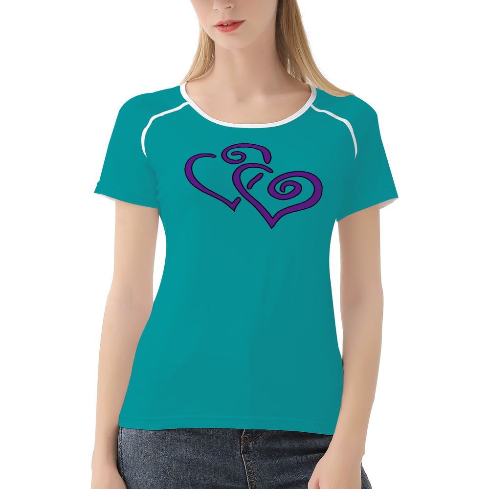 Ti Amo I love you - Exclusive Brand  - Persian Green - Double Purple Heart -  Women's T shirt