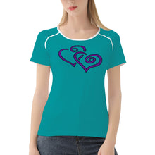 Load image into Gallery viewer, Ti Amo I love you - Exclusive Brand  - Persian Green - Double Purple Heart -  Women&#39;s T shirt
