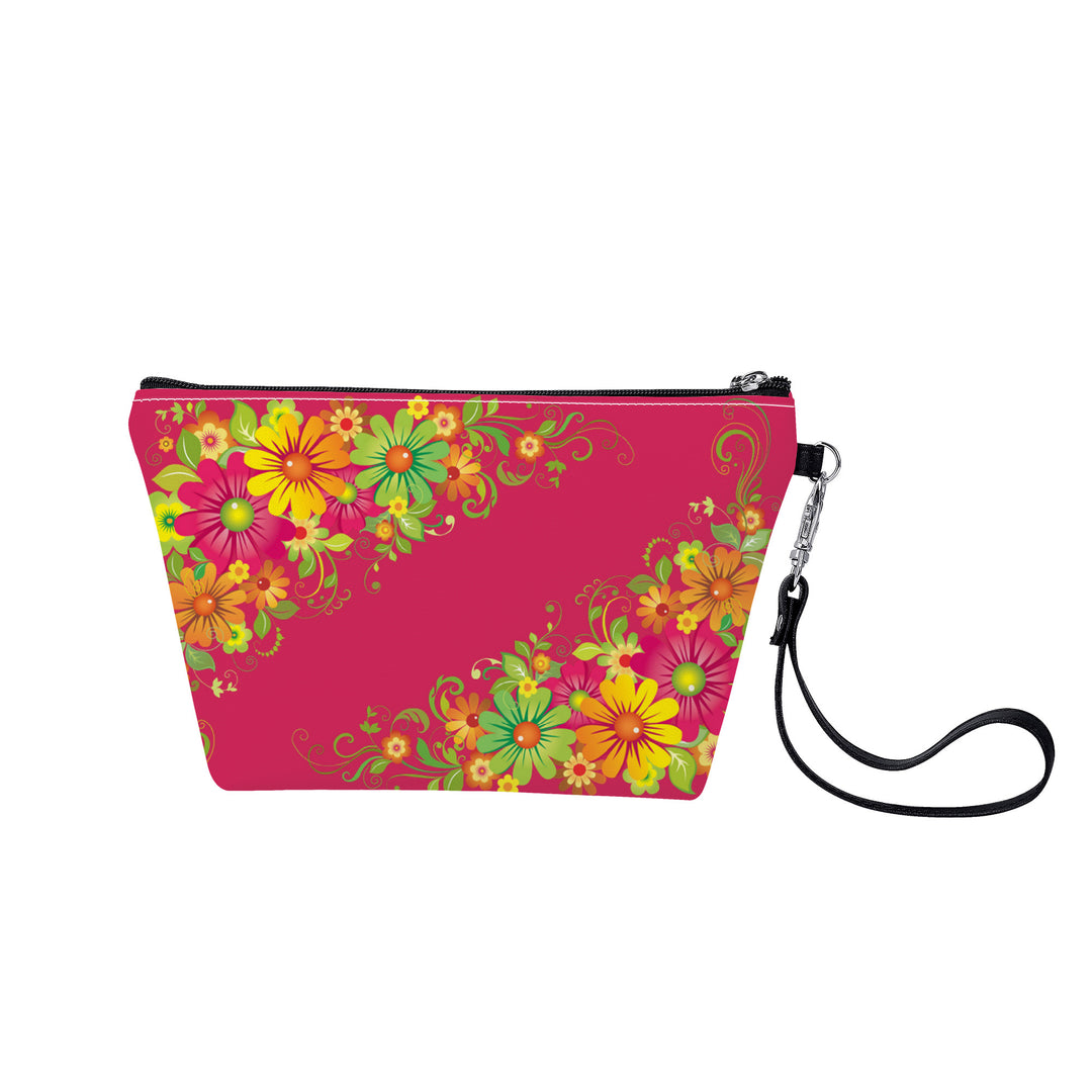 Ti Amo I love you - Exclusive Brand - Cerise Red 2 - Multicolor Floral - Sling Cosmetic Bag
