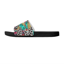 Load image into Gallery viewer, Ti Amo I love you  - Exclusive Brand - White with Kabul Spots &amp; Puerto Rico &amp; Medium Red Violet Leopard Pattern - Slide Sandals - Black Soles
