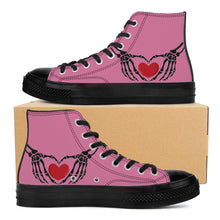 Load image into Gallery viewer, Ti Amo I love you - Exclusive Brand - Charm - Skeleton Hands with Heart - High Top Canvas Shoes - Black  Soles
