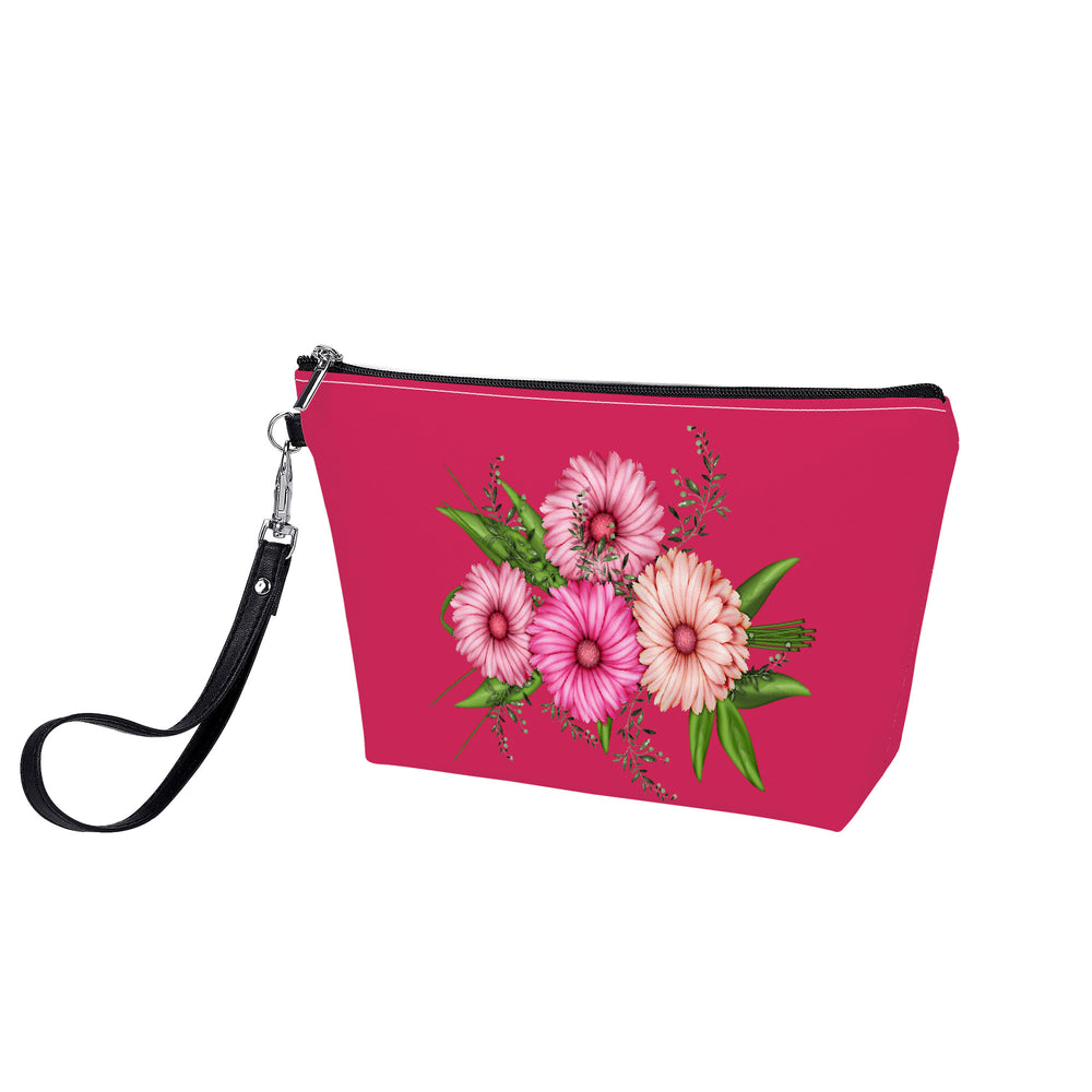 Ti Amo I love you - Exclusive Brand - Cerise Red 2 - Pink Floral - Sling Cosmetic Bag