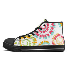 Load image into Gallery viewer, Ti Amo I love you - Exclusive Brand - Goldenrod, Bermuda, Celery, California &amp; Radical Red Tie- Dye - High-Top Canvas Shoes- Black
