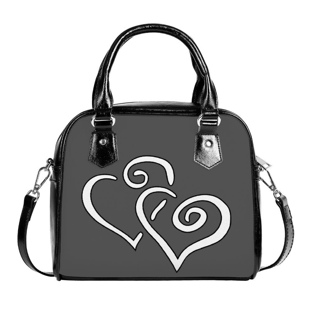 Ti Amo I love you  - Exclusive Brand - Davy's Grey - Double White Heart - Shoulder Handbag