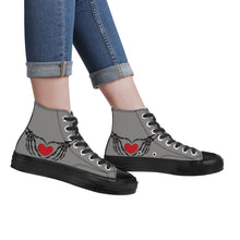 Load image into Gallery viewer, Ti Amo I love you - Exclusive Brand - Natural Gray - Skeleton Hands with Heart - High Top Canvas Shoes - Black Soles
