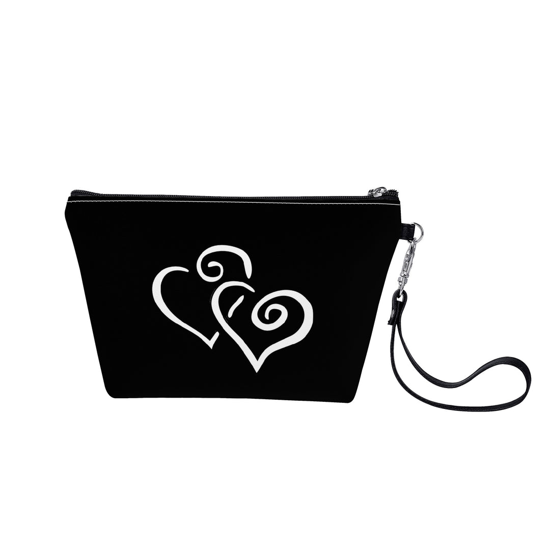 Ti Amo I love you- Exclusive Brand  - Black - Double White Heart - Sling Cosmetic Bag