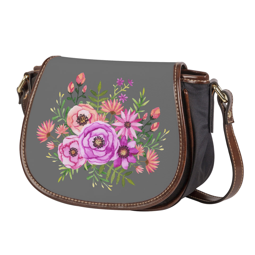 Ti Amo I love you - Exclusive Brand - Dove Gray - Floral Bouquet - Saddle Bag