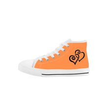 Load image into Gallery viewer, Ti Amo I love you - Exclusive Brand - Coral- Double Black Heart - Kids High Top Canvas Shoes
