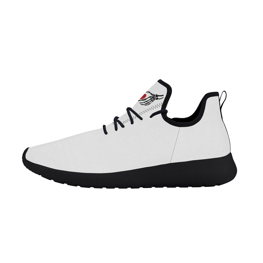 Ti Amo I love you - Exclusive Brand - White - Skelton Hands with Heart - Mens / Womens - Lightweight Mesh Knit Sneaker - Black Soles