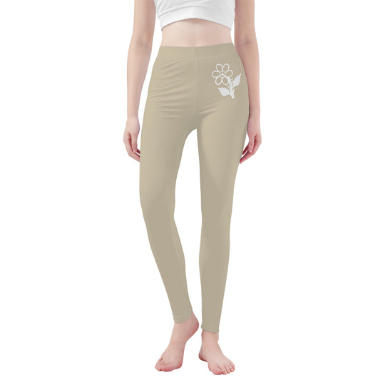 Ti Amo I love you - Exclusive Brand  - Oatmeal -  White Daisy -  Yoga Leggings