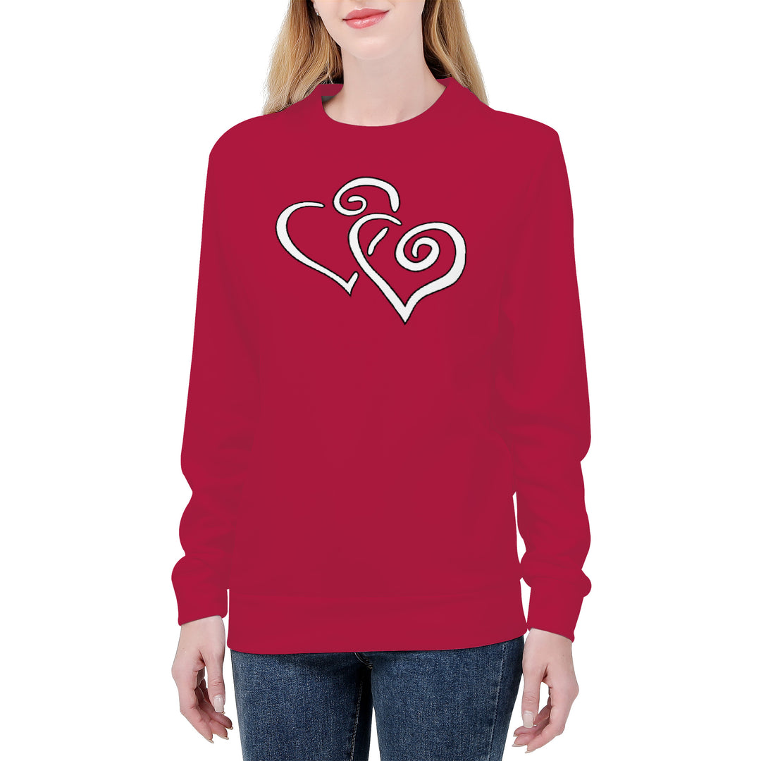 Cardinal (Red Sweatshirts) - Double White Heart  - Women's / Womens Plus Size - Sweatshirts - Ti Amo I love you