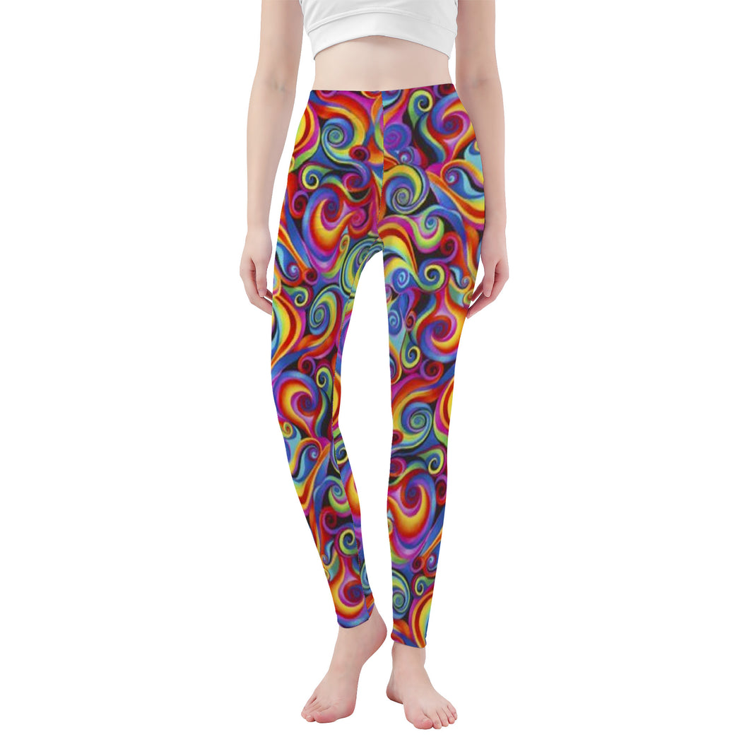 Ti Amo I love you - Exclusive Brand - Primary Color Multicolor Swirl - Womens / Teen Girls / Womens Plus Size - Yoga Leggings - Sizes XS-3XL