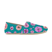 Load image into Gallery viewer, Ti Amo I love you  - Exclusive Brand  - Dark Cyan with Flowers - Casual Flats -  Driving Shoes
