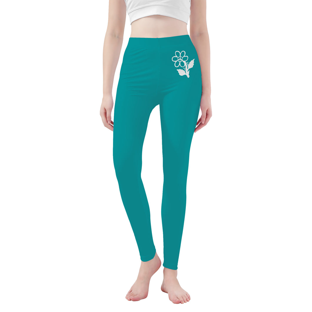 Ti Amo I love you - Exclusive Brand  - Persian Green - White Daisy -  Yoga Leggings