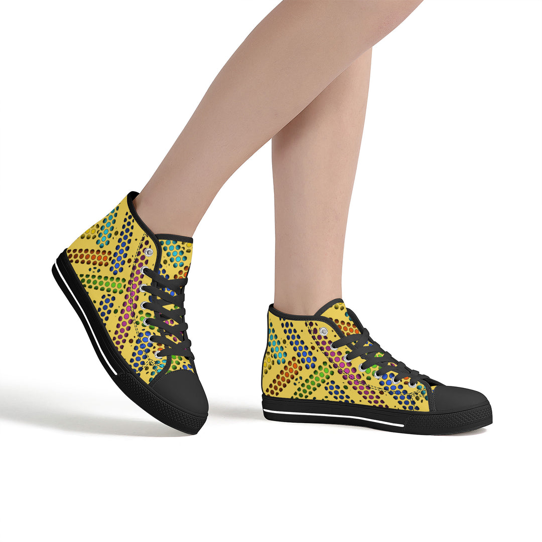 Ti Amo I love you - Exclusive Brand - Mistard Yellow - Dot Deco - High-Top Canvas Shoes - Black Soles