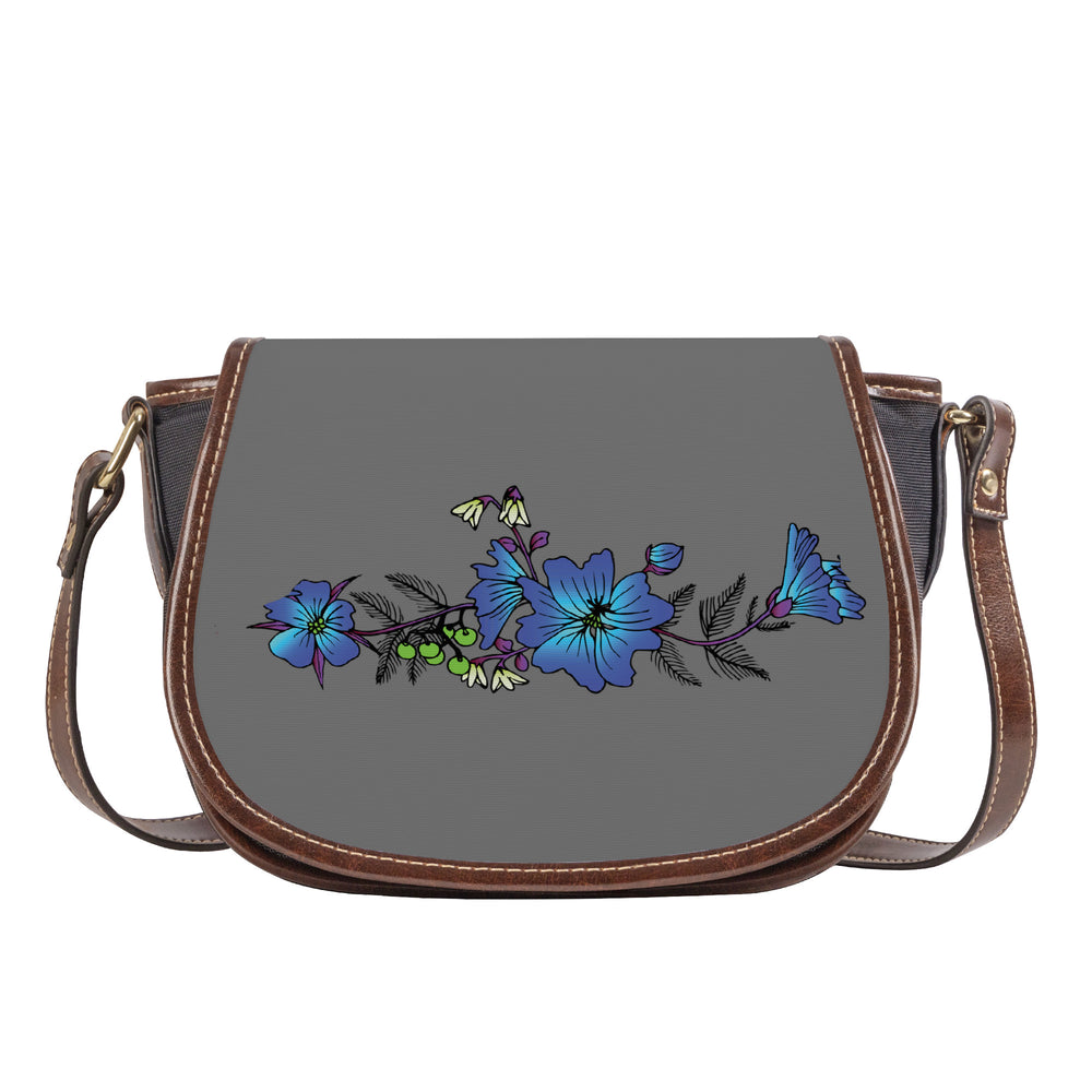 Ti Amo I love you - Exclusive Brand  - Dove Gray - Blue Floral -  Saddle Bag