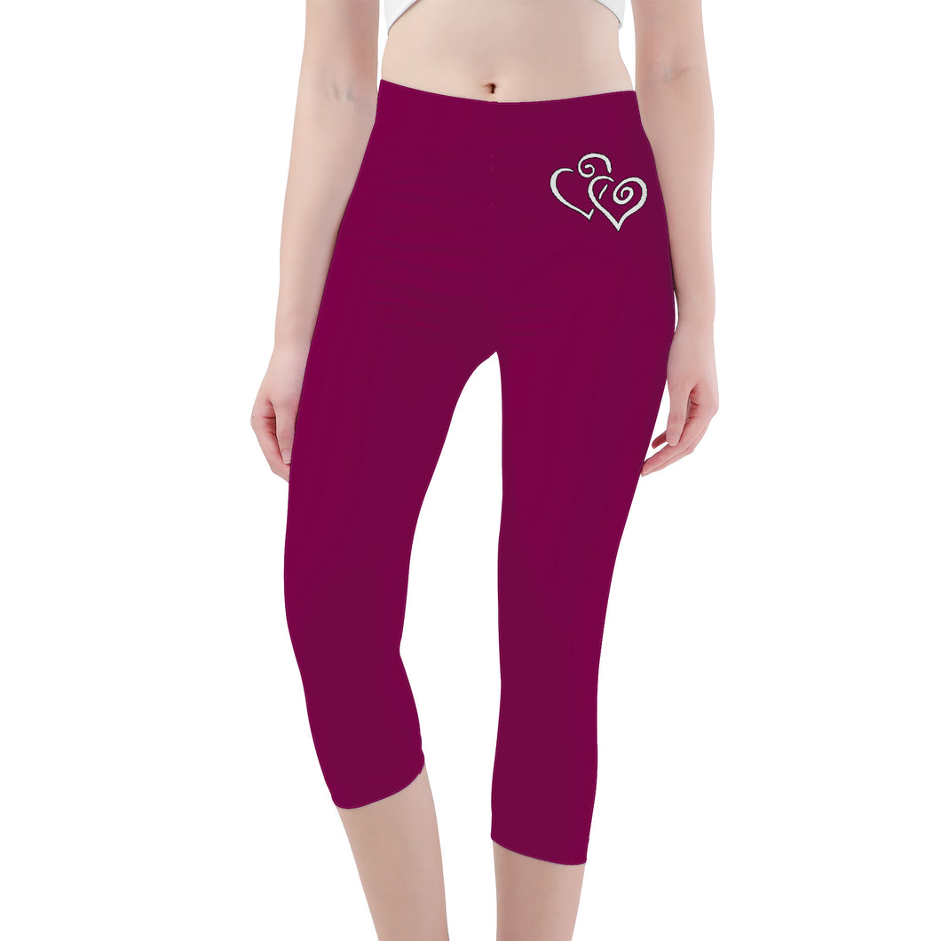 Ti Amo I love you - Exclusive Brand  - Tyrian Purple - Angry Fish -  Womens / Teen Girls / Womens Plus Size - Capri Yoga Leggings - Sizes XS-3XL