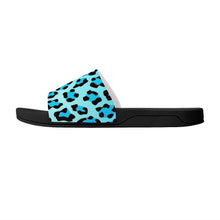 Load image into Gallery viewer, Ti Amo I love you - Exclusive Brand - Bright Turqoiuse &amp; Ice Cold Leopard Pattern - Womens / Childrens  / Youth  - Slide Sandals - Black Soles
