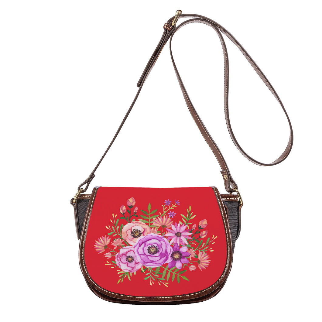 Ti Amo I love you - Exclusive Brand - Alazarin Crimson - Floral Bouquet - Saddle Bag