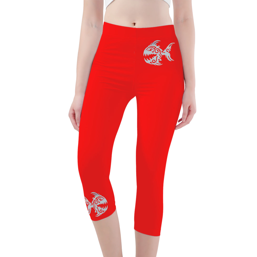 Ti Amo I love you - Exclusive Brand  - Red - Angry Fish - Capri Yoga Leggings - Sizes XS-3XL