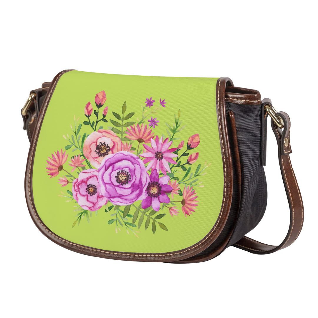 Ti Amo I love you - Exclusive Brand - Yellow Green - Floral Bouquet - Saddle Bag