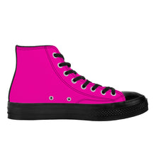 Load image into Gallery viewer, Ti Amo I love you - Hollywood Cerise - Double White Heart - High Top Canvas Shoes - Black  Soles
