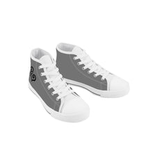 Load image into Gallery viewer, Ti Amo I love you - Exclusive Brand - Dove Gray - Double Black Heart  - Kids High Top Canvas Shoes
