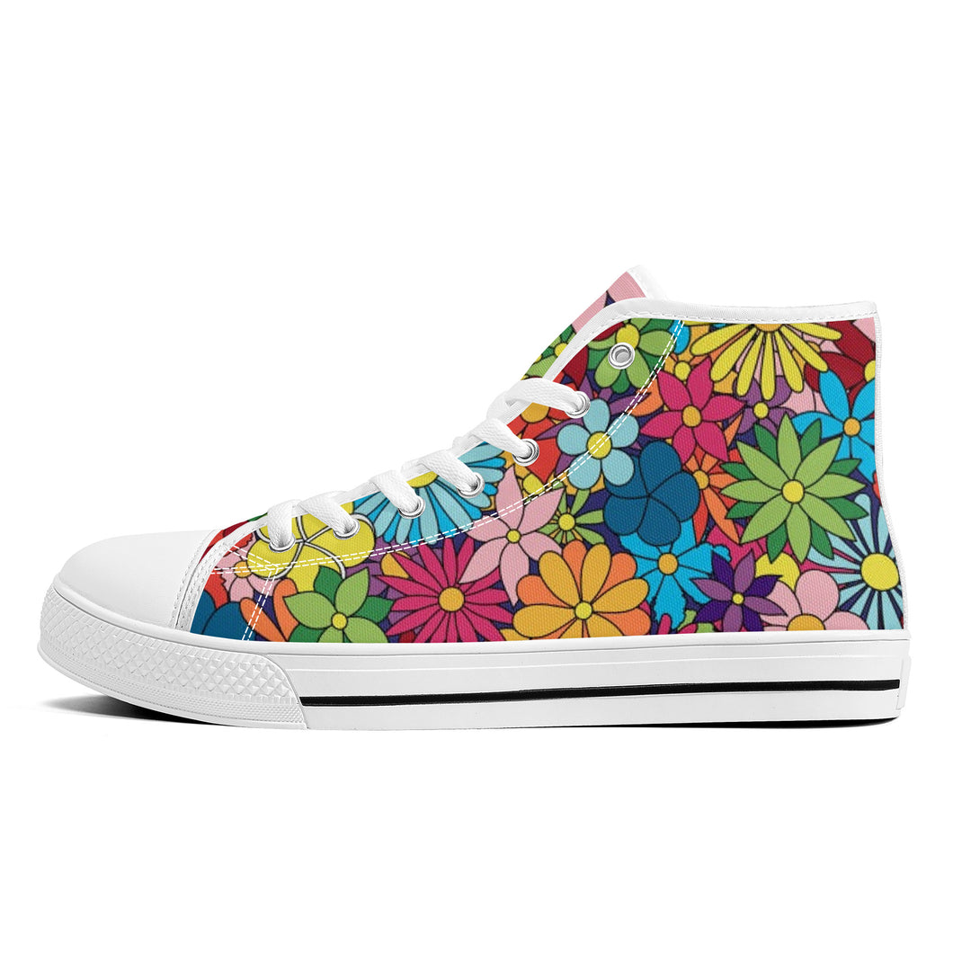 Ti Amo I love you - Exclusive Brand - Colorful Flowers - High-Top Canvas Shoes - White Soles