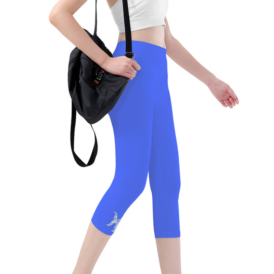 Ti Amo I love you - Exclusive Brand  - Neon Blue - Capri Yoga Leggings - Sizes 2XS-5XL