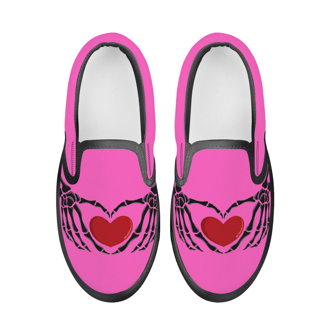 Ti Amo I love you - Exclusive Brand - Hot Pink - Skeleton Hands with Heart- Kids Slip-on shoes - Black Soles