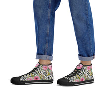 Load image into Gallery viewer, Ti Amo I love you - Exclusive Brand - Leopard with Flowers - High-Top Canvas Shoes - Black
