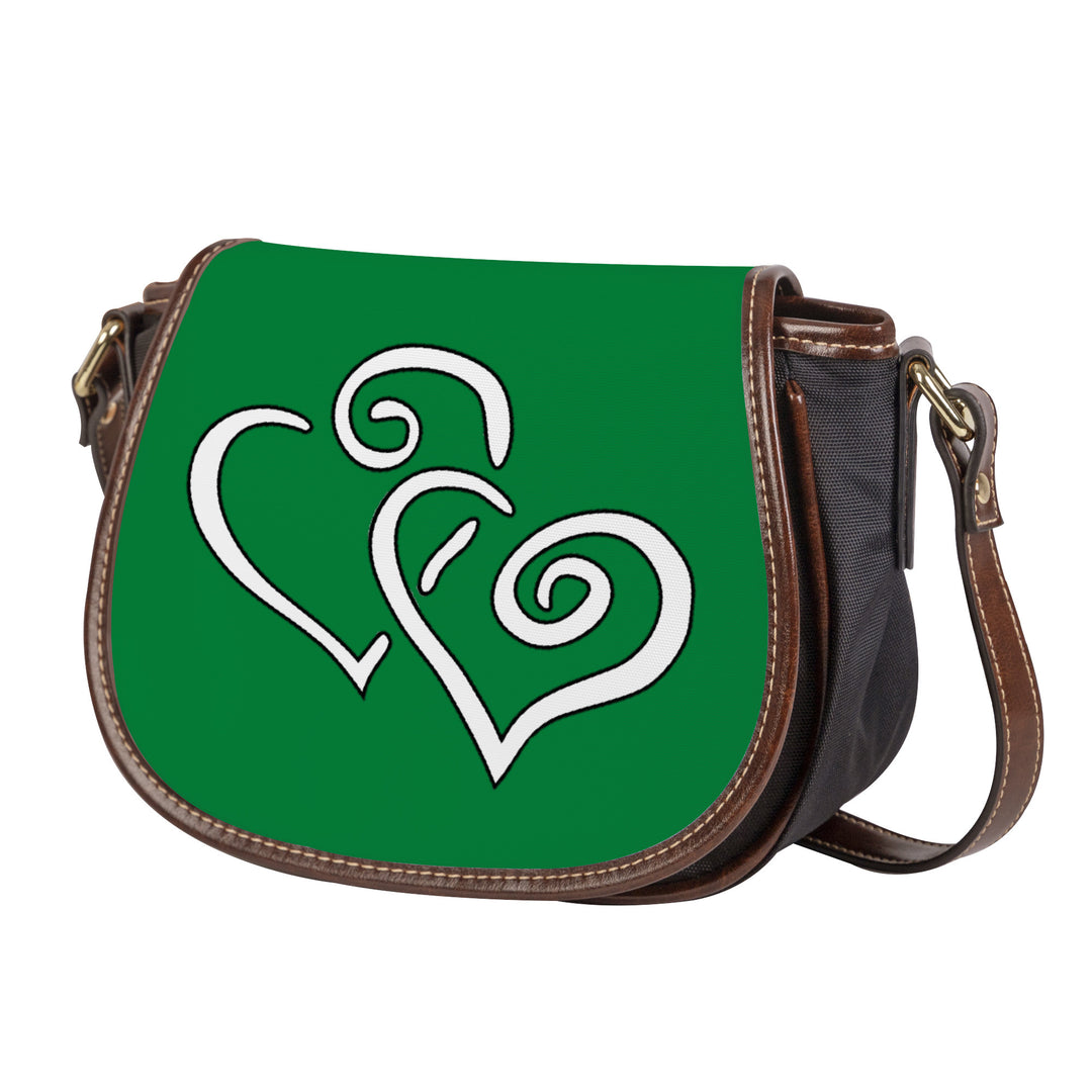 Ti Amo I love you - Exclusive Brand - Fun Green - Double White Heart - Saddle Bag
