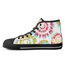 Load image into Gallery viewer, Ti Amo I love you - Exclusive Brand - Goldenrod, Bermuda, Celery, California &amp; Radical Red Tie- Dye - High-Top Canvas Shoes- Black
