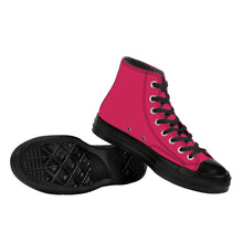 Load image into Gallery viewer, Ti Amo I love you - Cerise Red 2 - Double White Heart - High Top Canvas Shoes - Black  Soles
