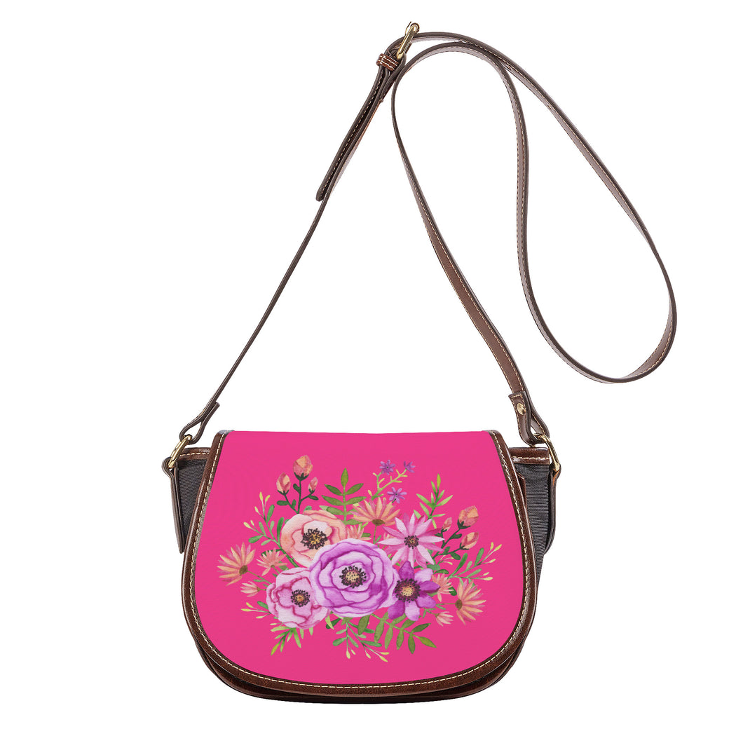 Ti Amo I love you - Exclusive Brand - French Fushia - Floral Bouquet - Saddle Bag