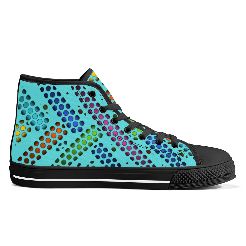 Ti Amo I love you - Exclusive Brand - Medium Turquoise Blue - Deco Dots - High-Top Canvas Shoes - Black Soles