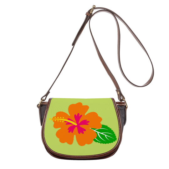 Ti Amo I love you - Exclusive Brand - Yellow Green - Hawaiian Flower - Saddle Bag