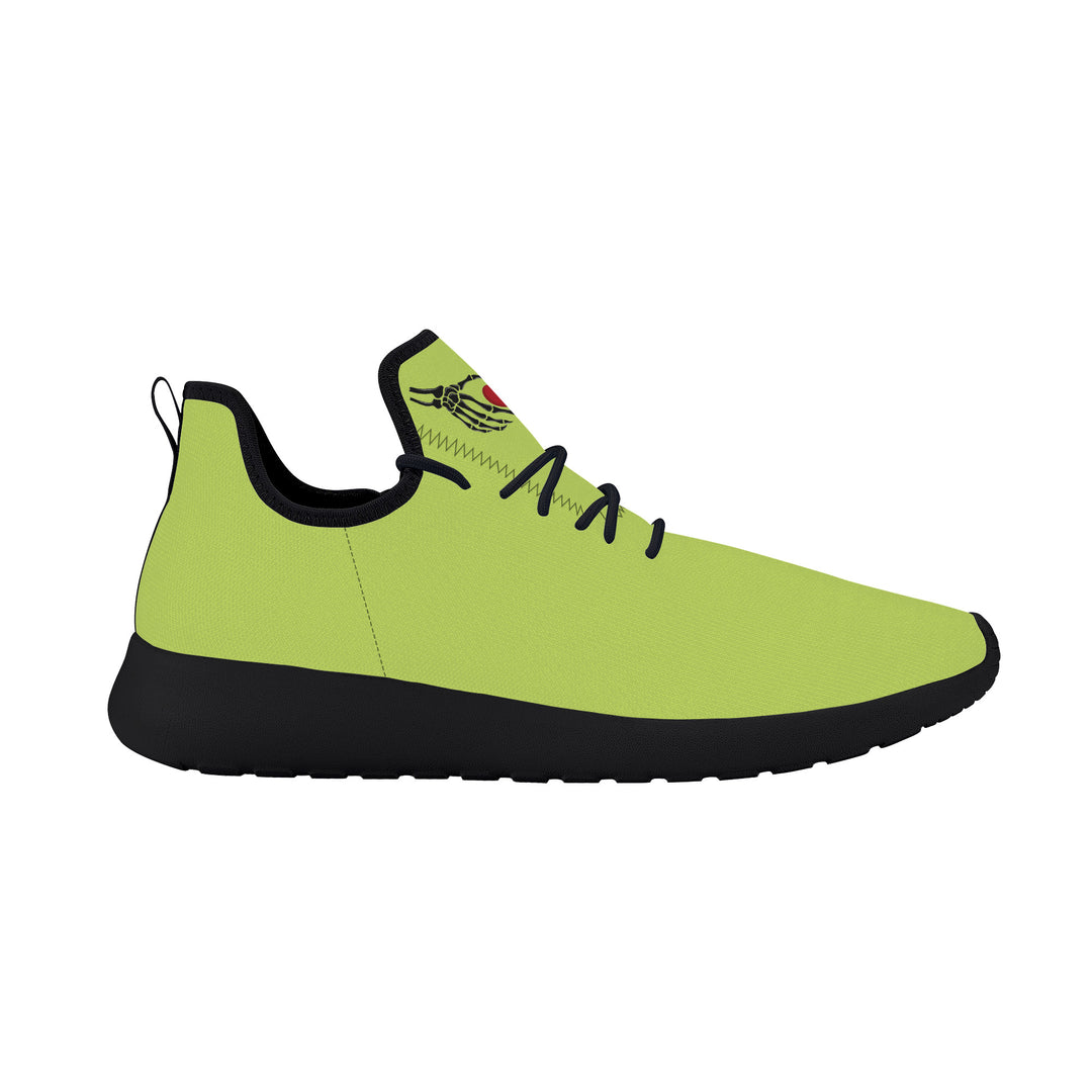 Ti Amo I love you - Exclusive Brand - Yellow Green - Skelton Hands with Heart - Mens / Womens - Lightweight Mesh Knit Sneaker - Black Soles