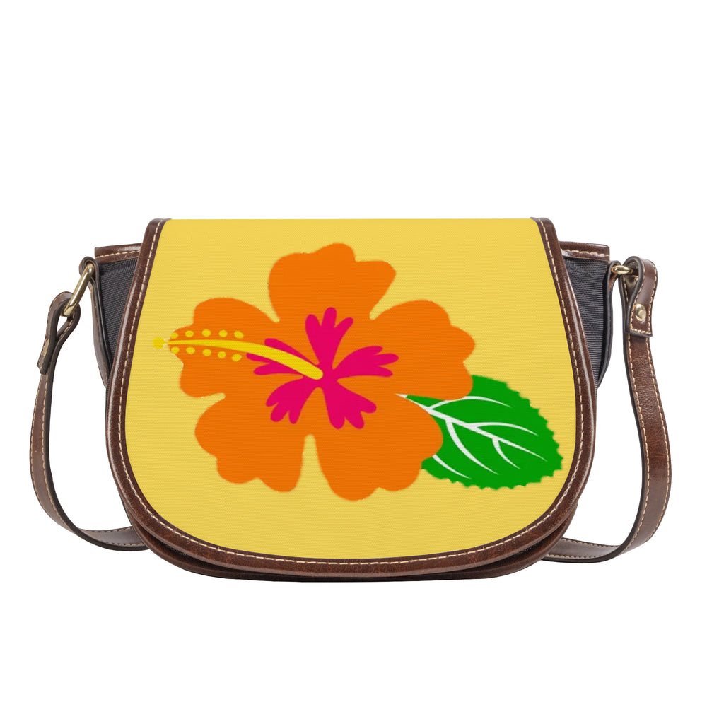 Ti Amo I love you - Exclusive Brand - Mustard Yellow - Hawaiian Flower - Saddle Bag