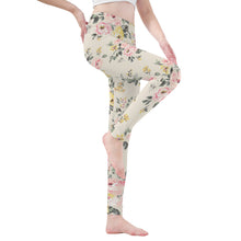 Load image into Gallery viewer, Ti Amo I love you - Exclusive Brand - Beige Floral - Womens / Teen Girls / Womens Plus Size - Yoga Leggings - Sizes XS-3XL
