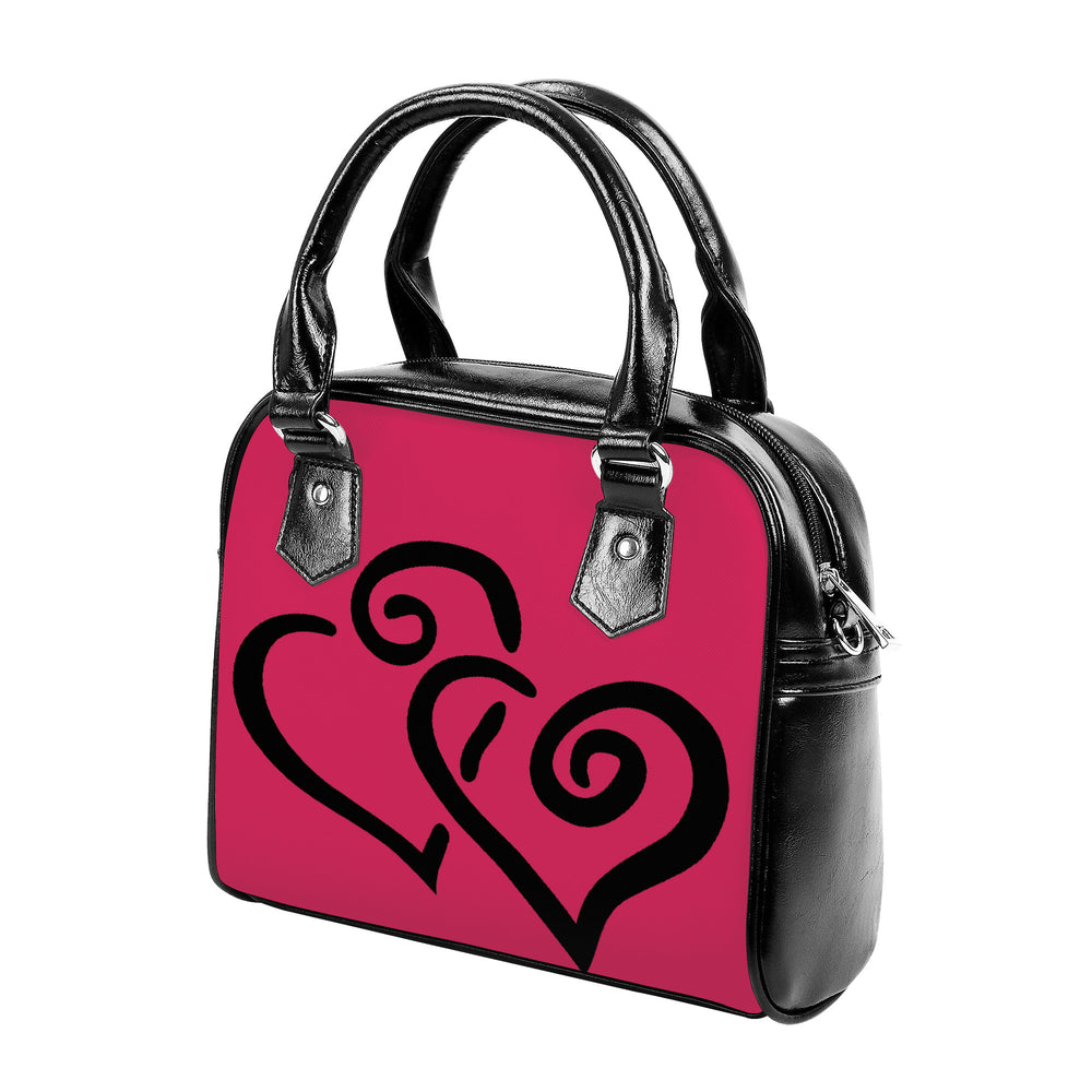 Ti Amo I love you - Exclusive Brand - Cerise Red 2 - Double Black Heart -  Shoulder Handbag