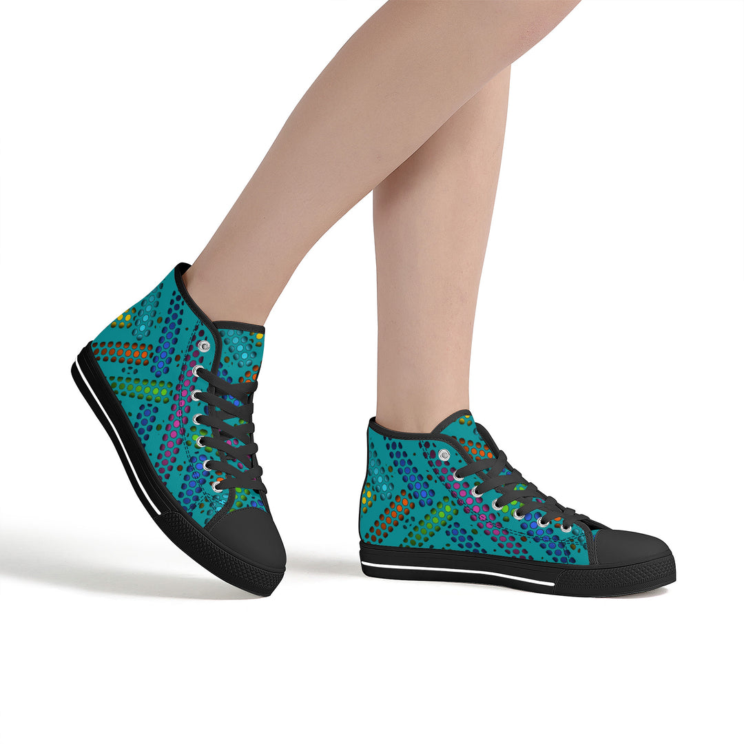 Ti Amo I love you - Exclusive Brand - Persian Green - Deco Dots -  High-Top Canvas Shoes - Black Soles
