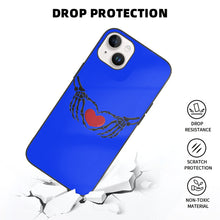 Load image into Gallery viewer, Ti Amo I love you - Exclusive Brand - Blue Blue Eyes - Skeleton Hands with Heart - White Heart  - iPhone 14 Glass Case (2 cameras)
