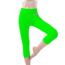 Load image into Gallery viewer, Ti Amo I love you - Exclusive Brand - Green- Double White Heart -Womens / Teen Girls / Womens Plus Size - Capri Yoga Leggings - Sizes XS-3XL
