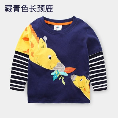 Toddler / Kids - Boys - Cotton Striped &Patchwork Animal Baby  Long Sleeve T-Shirts - Sizes 2T -Kids 10