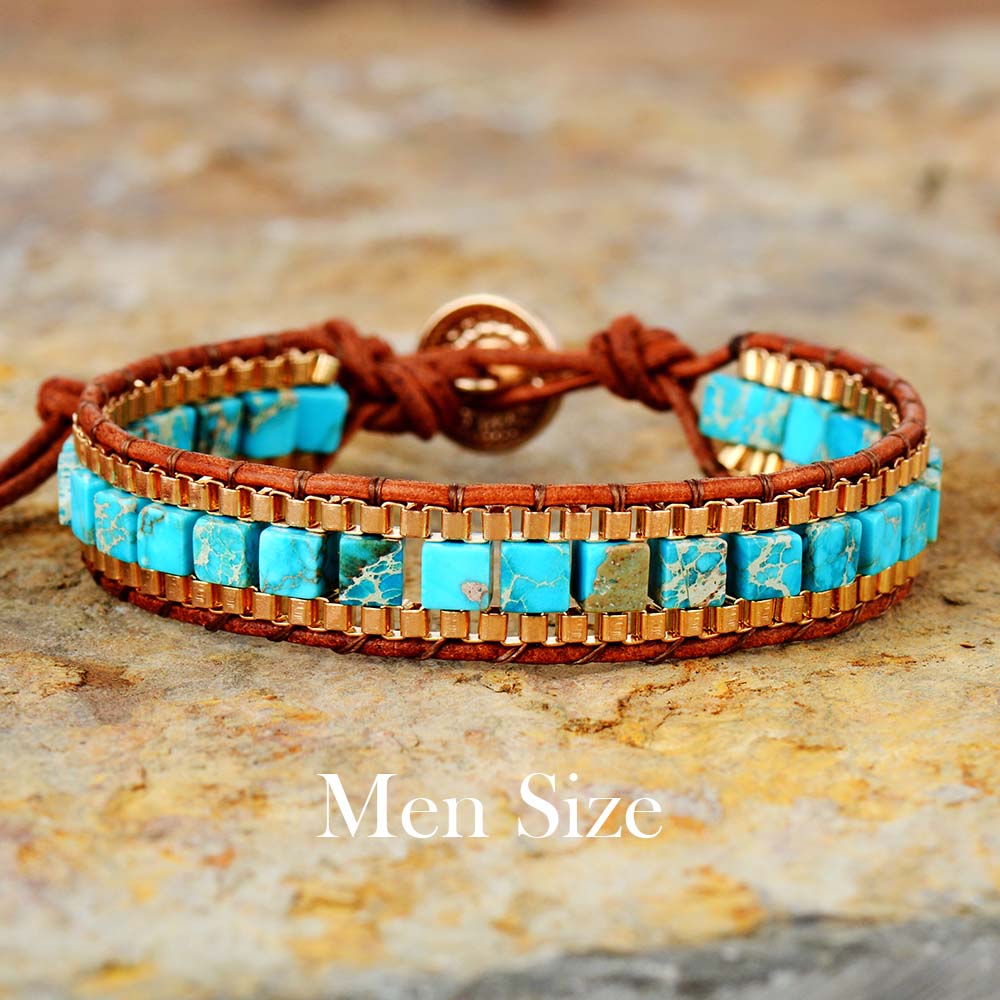 Womens / Mens -  Wrap Bracelets Turquise Stones Gold Chain Woven Wrap Bracelet Bohemian Statement Jewelry