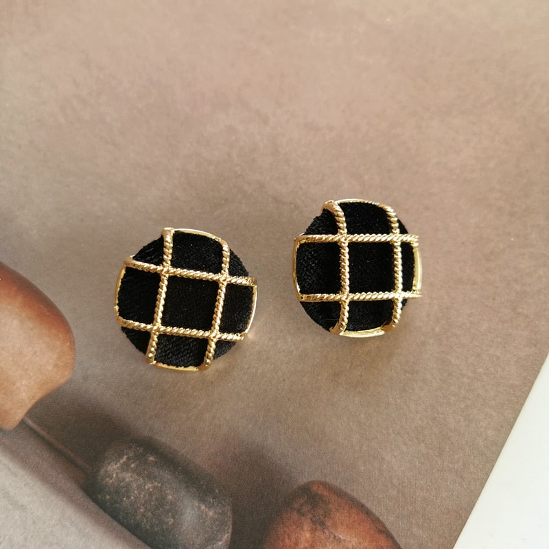 Vintage geometry Button Shape Stud Earrings - Round Trendy Large Earrings - Jewelry