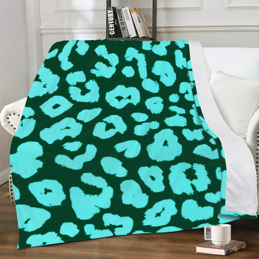 Ti Amo I love you - Exclusive Brand - Kaitoke Green & Aquamarine Animal Print - Micro Fleece Blankets